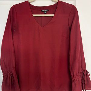 J. Crew Mercantile Red Long Sleeve V Neck Chiffon Blouse Size 2